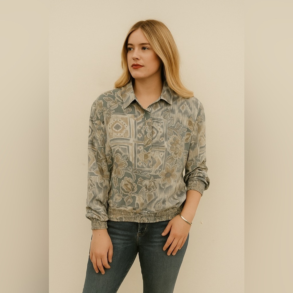ALFRED DUNNER | Gray and Cream Floral Blouse Bomber